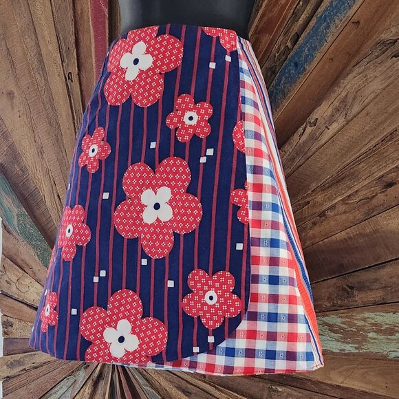 Handmade patchwork/mixed media double sided A-line wrap skirt Sz XS-M - Picture 1 of 14